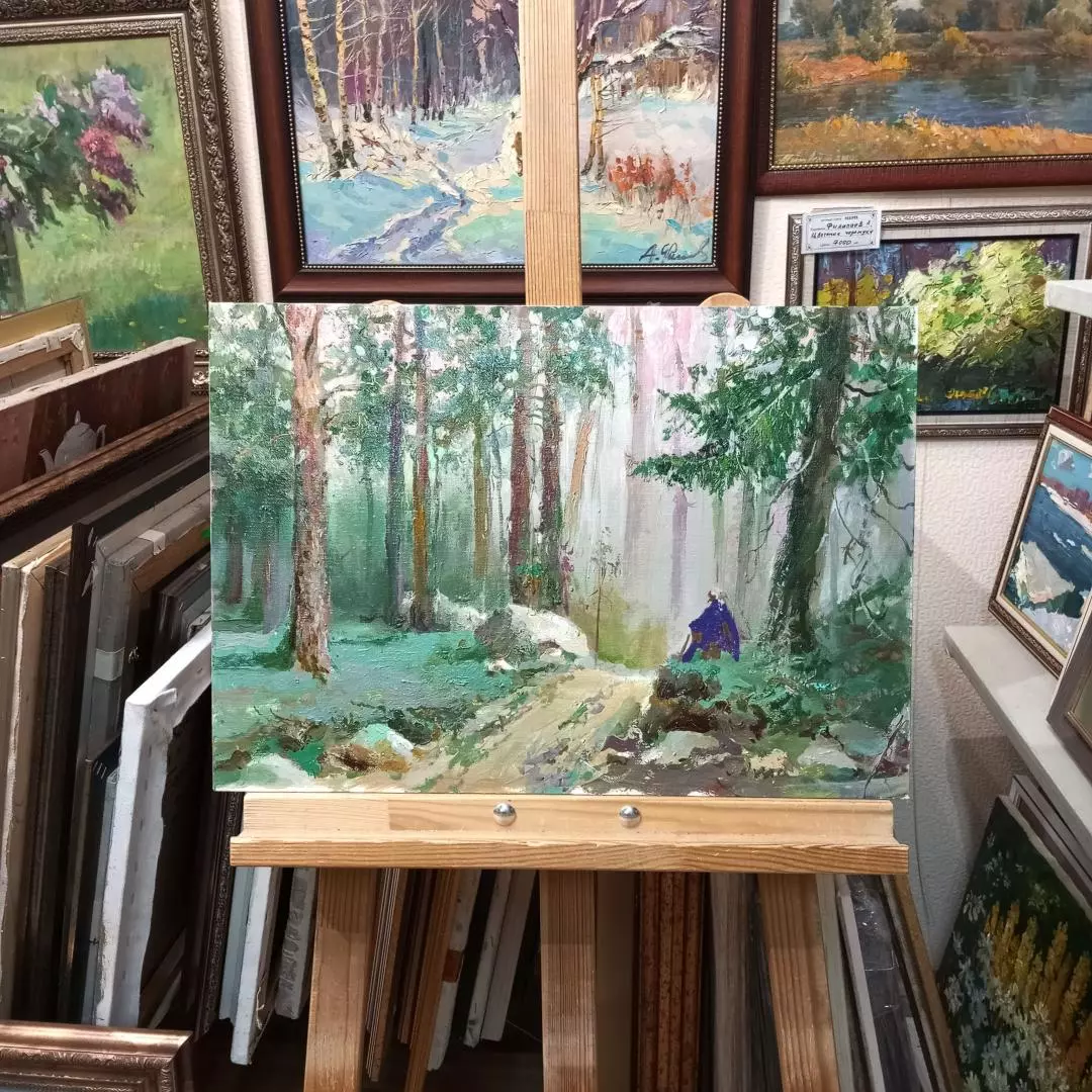 Картина. Леонид Куйкин Путник, холст, картон, масло, 35х50 см. Авторская живопись.