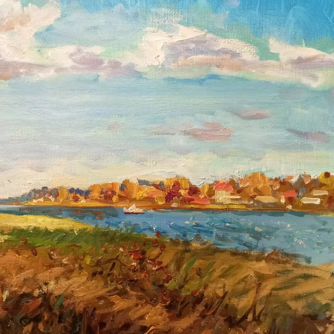 Картина. Сергей Савосин. Волжские просторы. Холст, масло. 50х100 см. Авторская живопись.