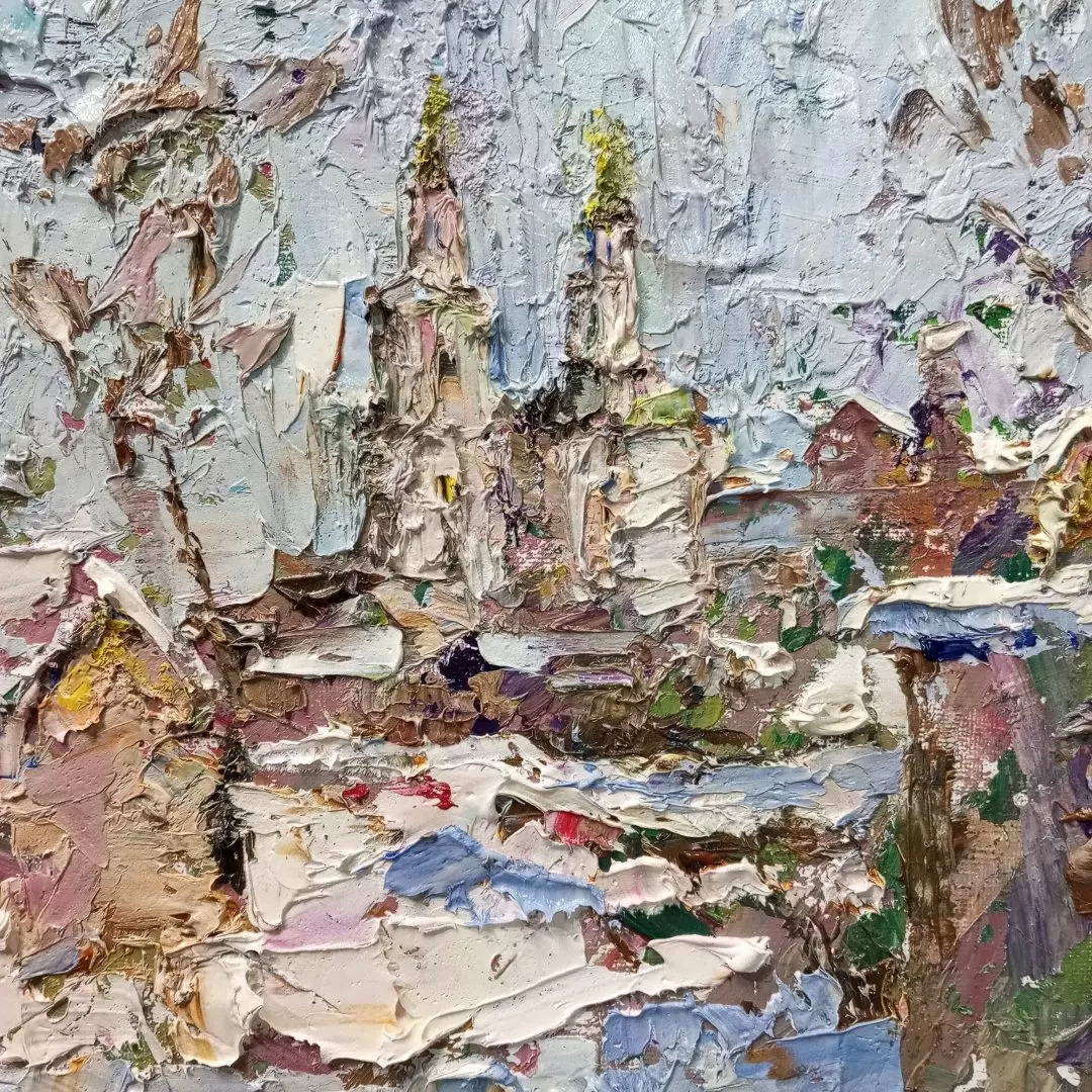 Картина. Инна Москалева. Январское солнце. Холст, картон, масло. 30х24 см. Авторская живопись.