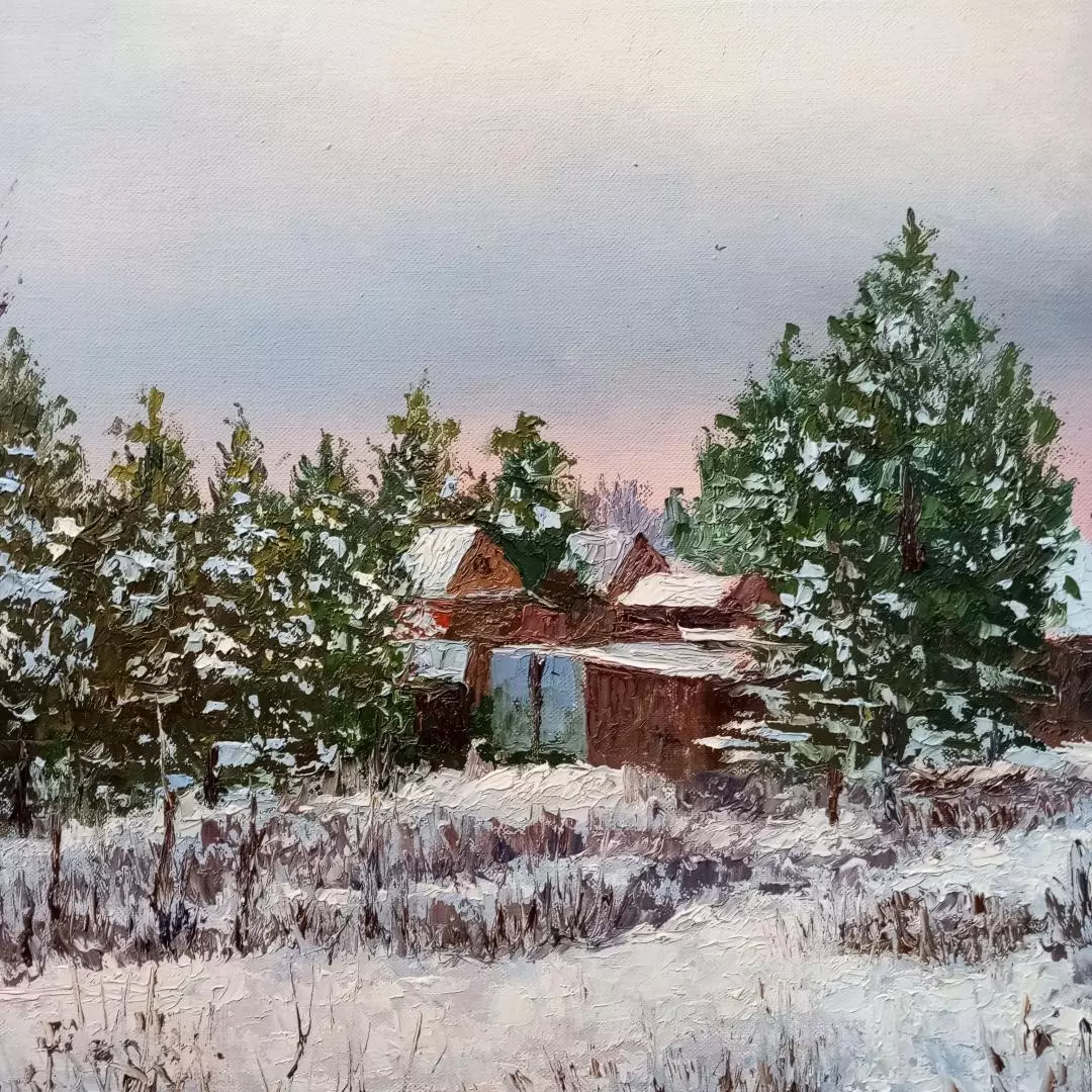 Картина. Стефан Домусчи.Сельский пейзаж. Холст, картон, масло. 42х65 см. Авторская живопись.