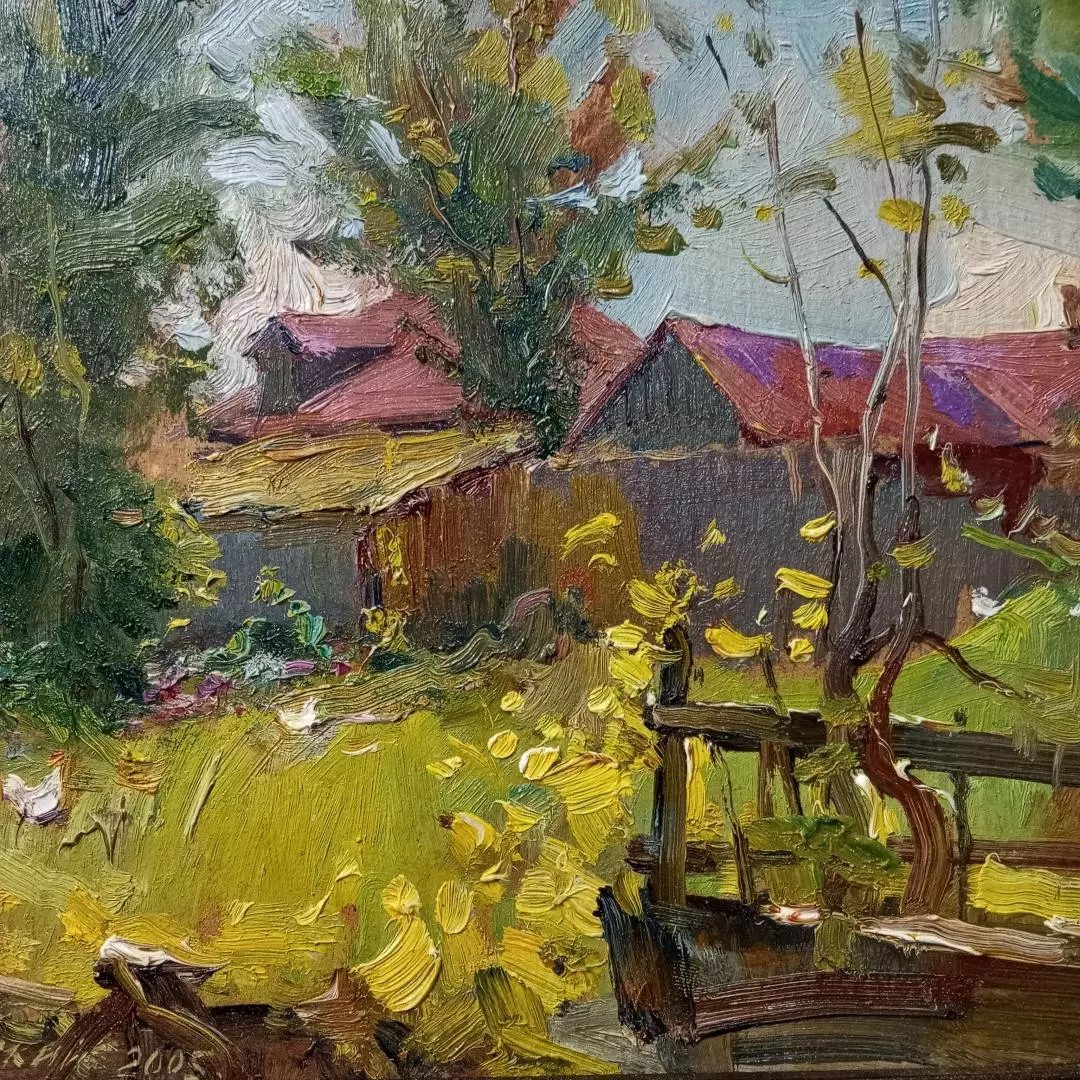 Картина. Александр Поплавский. Калачеевские домики. Картон, масло. 20х27 см. Авторская живопись.
