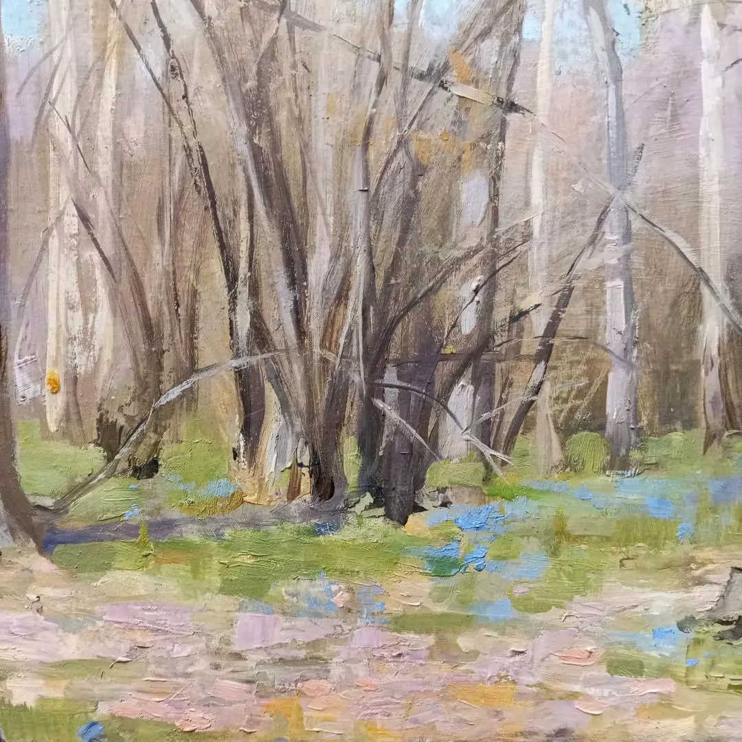 Картина. Петрова Мария Весна идет, картон, масло 37х39.5 см. Авторская живопись