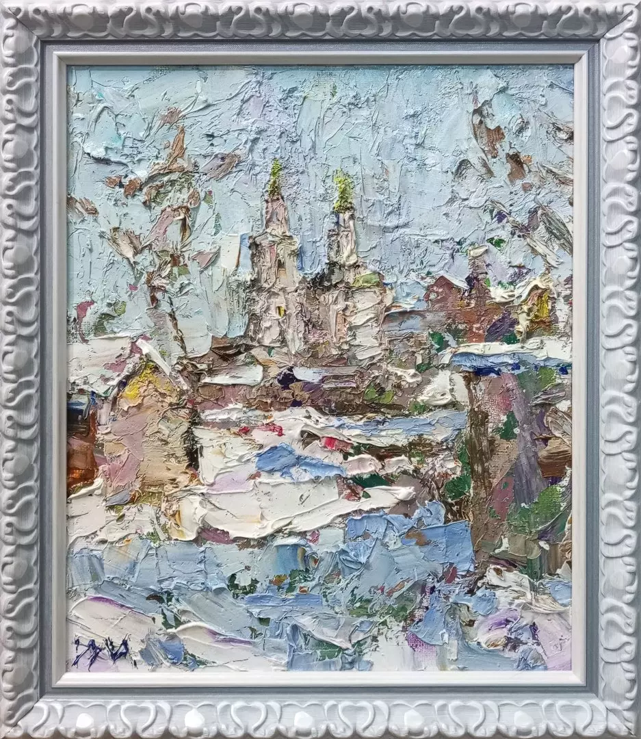 Картина. Инна Москалева. Январское солнце. Холст, картон, масло. 30х24 см. Авторская живопись.