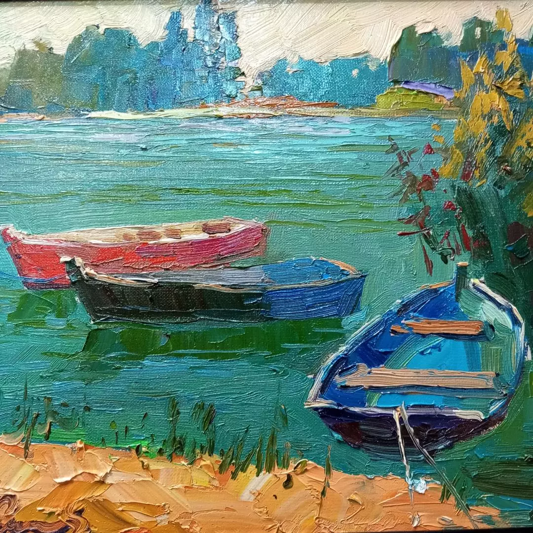 Картина. Александр Филиппов Лодочки Дона, холст, масло, 30х40 см. Авторская живопись.