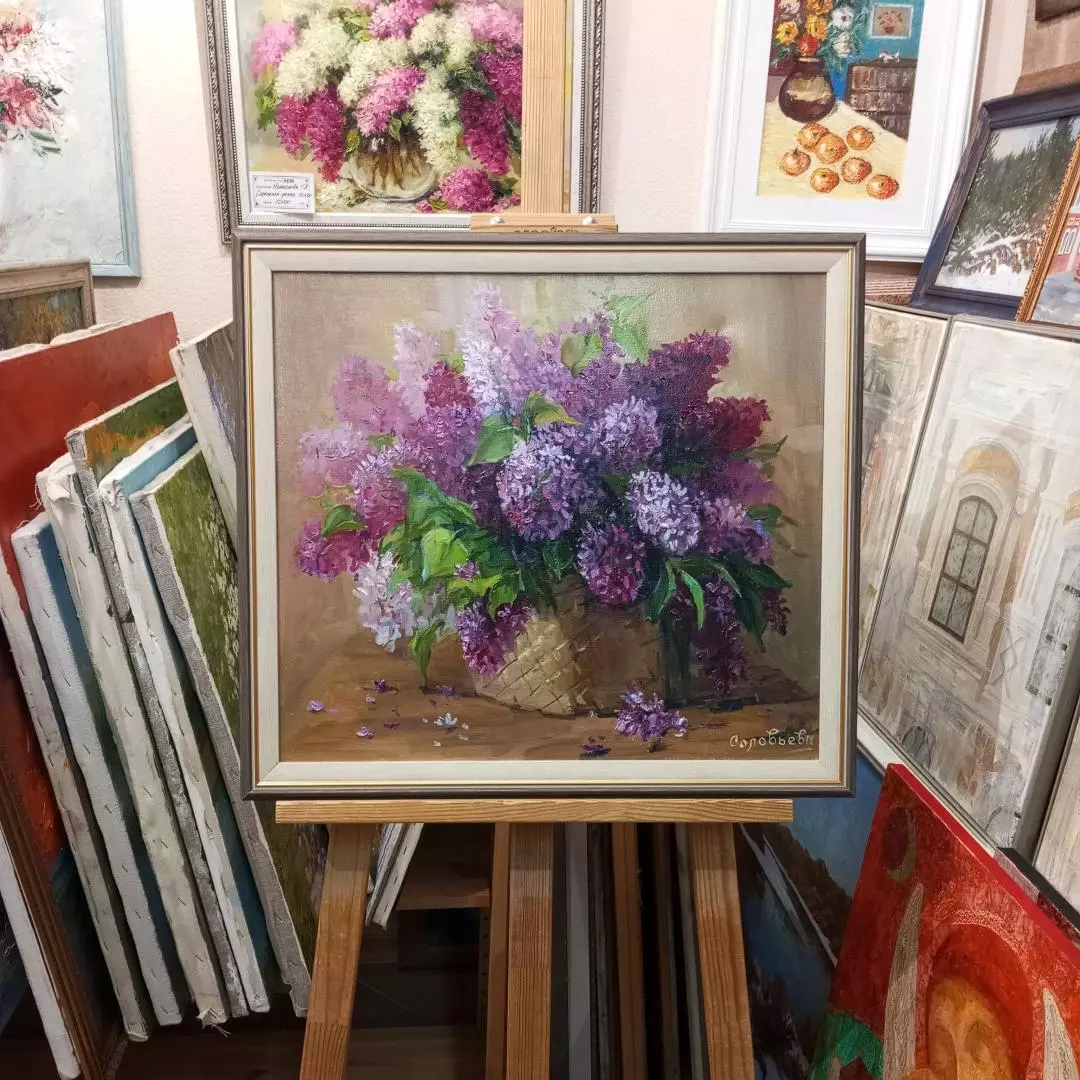Картина. Светлана Соловьева. Букет сирени.  Холст, масло. 45х50 см. Авторская живопись.
