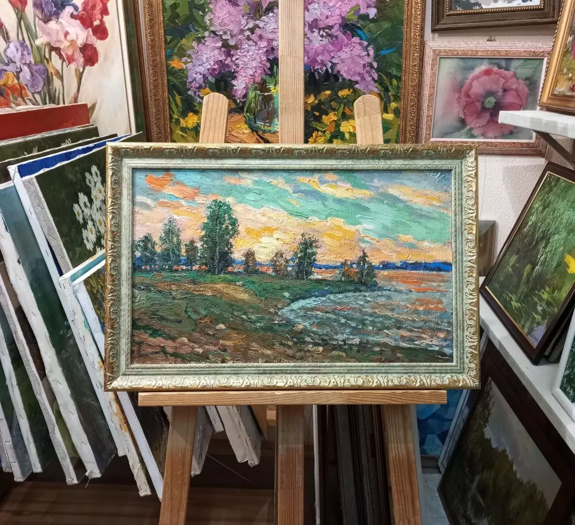 Картина. Сергей Савосин. Дон вечером, холст, масло, 30х50 см. Авторская живопись.