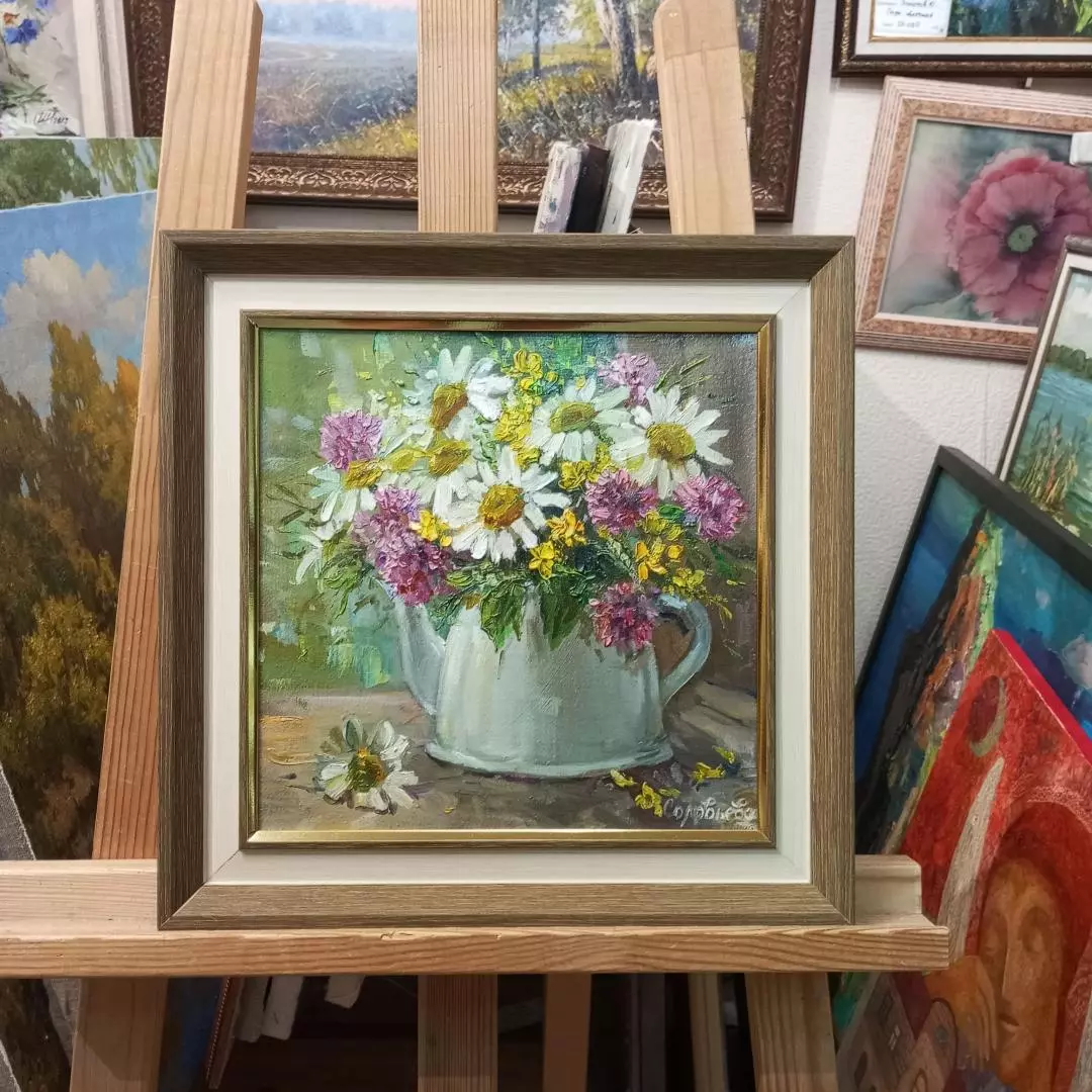 Картина. Светлана Соловьева. Полевые цветы. Холст, масло. 25х25 см. Авторская живопись.