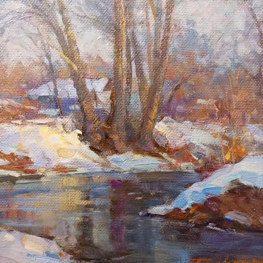 Картина. Александр Поплавский. В марте. Оргалит, масло. 30х45 см. Авторская живопись.