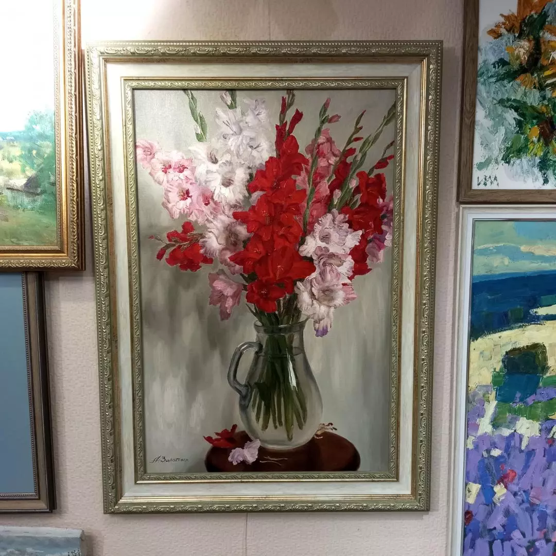 Картина. Александр Золотых. Гладиолусы. Холст, масло. 75х50см. Авторская живопись.