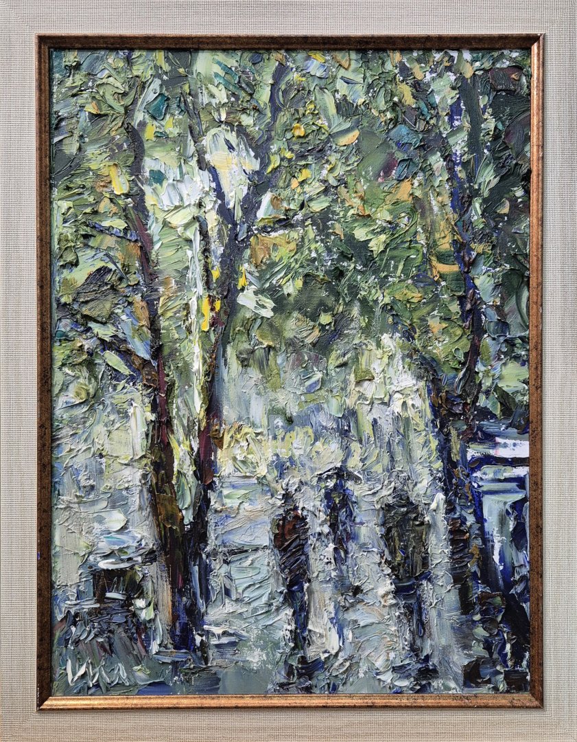 Картина. Инна Москалева. Вечер Дождь. Холст, картон, масло. 30х40 см. Авторская живопись.