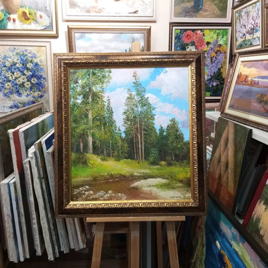Картина. Стефан Домусчи. Лесной ручей. Холст, картон, масло. 64х58 см. Авторская живопись.