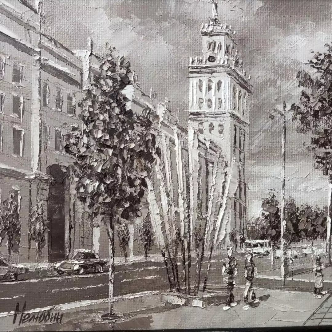 Картина. Сергей Нелюбин. ЮВЖД чб. Хослт, масло. 18х24 см. Авторская живопись.