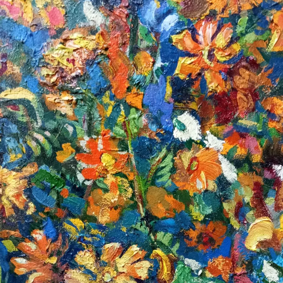 Картина. Сергей Савосин. В саду. Холст, картон, масло. 50х70 см. Авторская живопись.