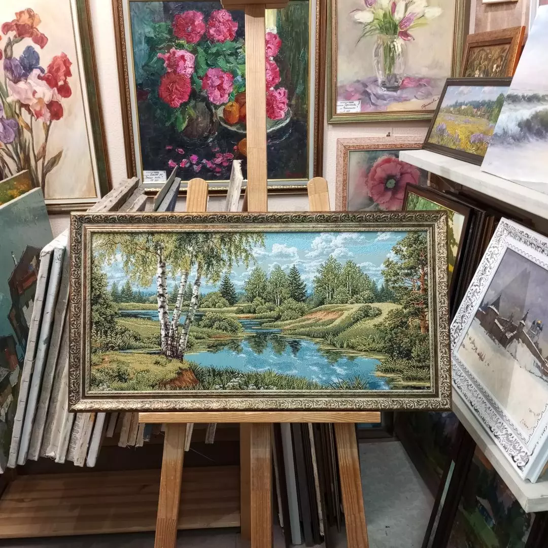 Гобелен в раме. Пейзаж без уток, габ 40х75 см. 710-12