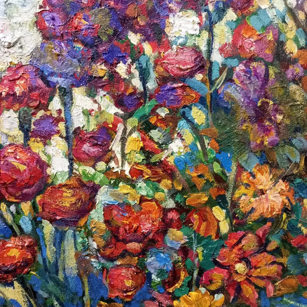 Картина. Сергей Савосин. В саду. Холст, картон, масло. 50х70 см. Авторская живопись.