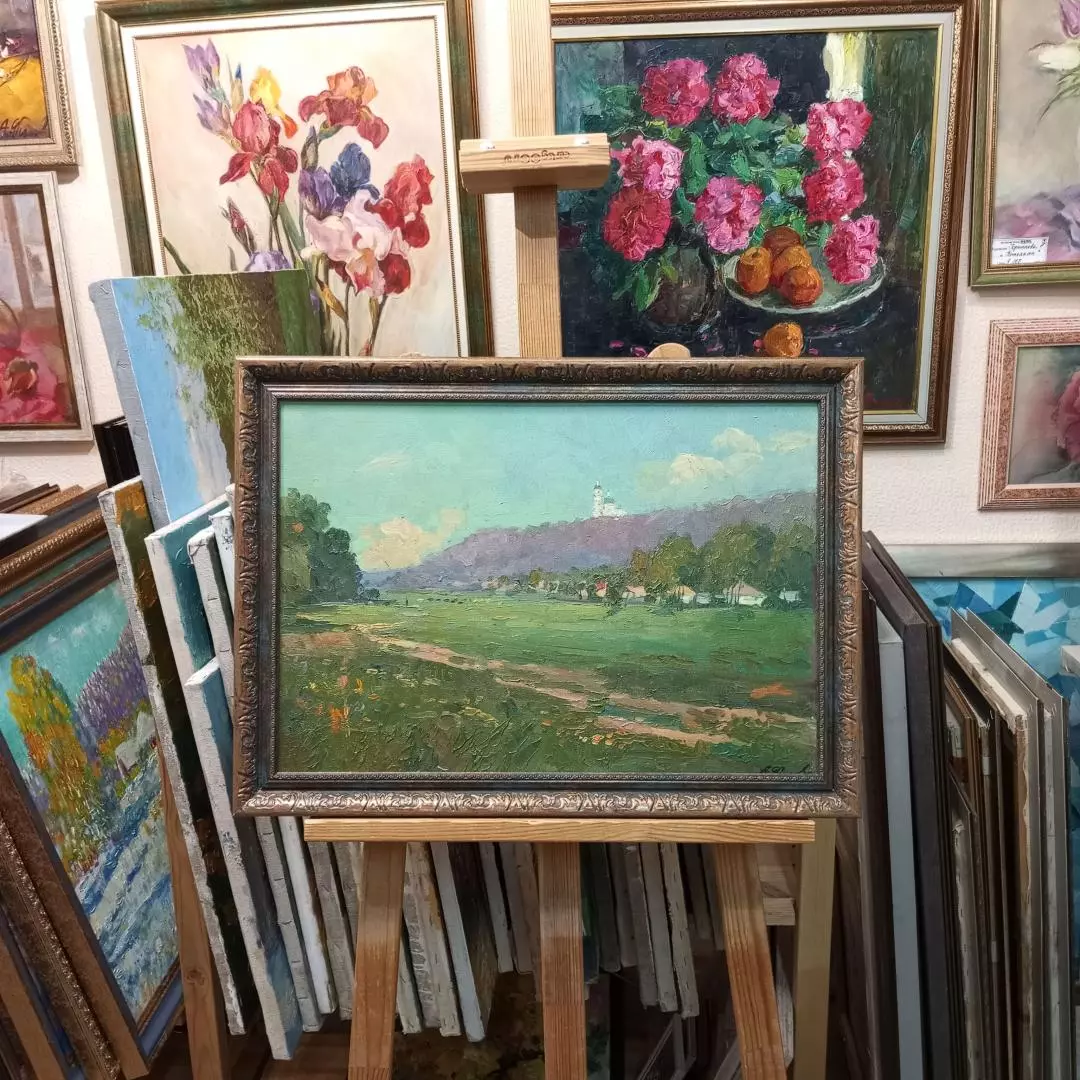 Картина. Александр Филиппов Над просторами с. Мгар, холст, масло, 35х50 см. Авторская живопись.