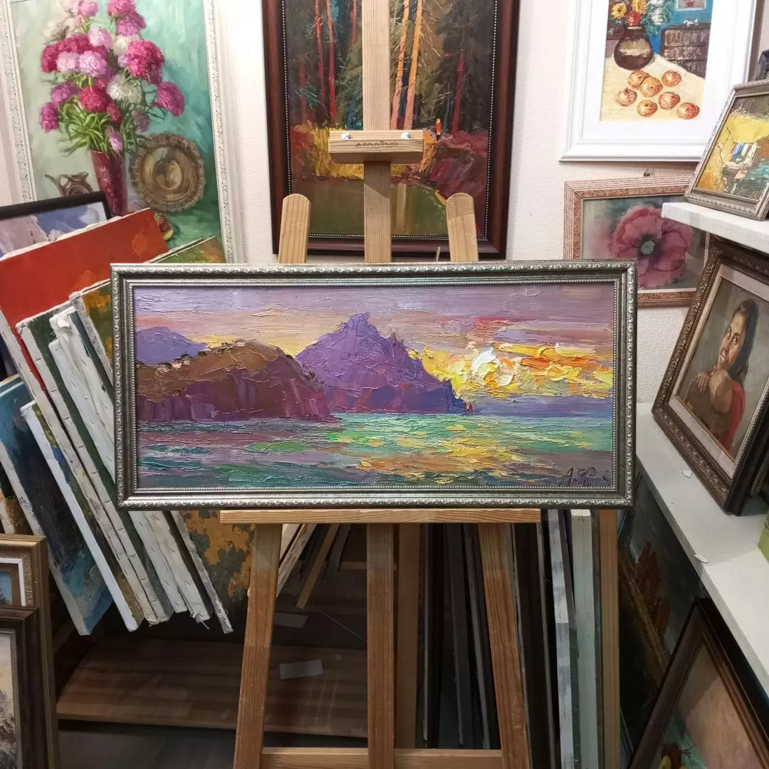 Картина. Александр Филиппов. Яркое утро Курортное Крым. Холст, масло. 30х70 см. Авторская живопись.
