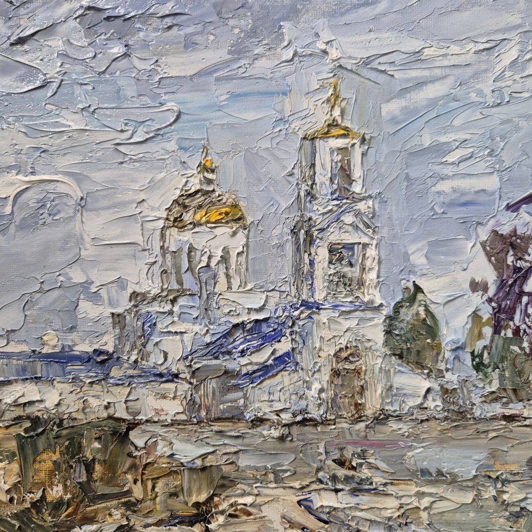 Картина. Инна Москалева. Воронеж, у Покровского собора. Холст, картон, масло. 30х40см. Авторская живопись.