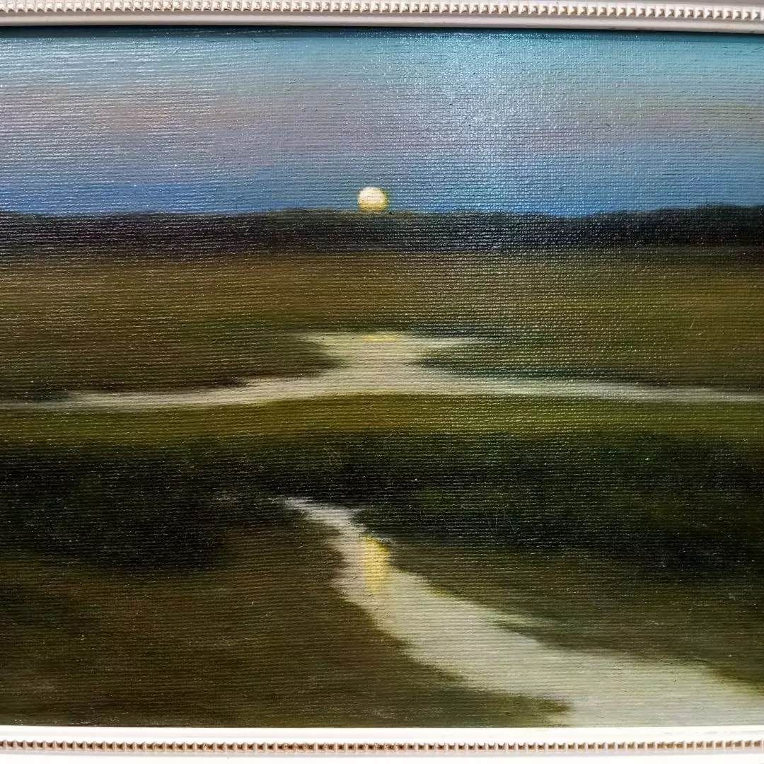 Попов Дмитрий. Moonrise вольная копия Dennis Sheehan. Холст, картон, масло. 26х40 см. Авторская живопись