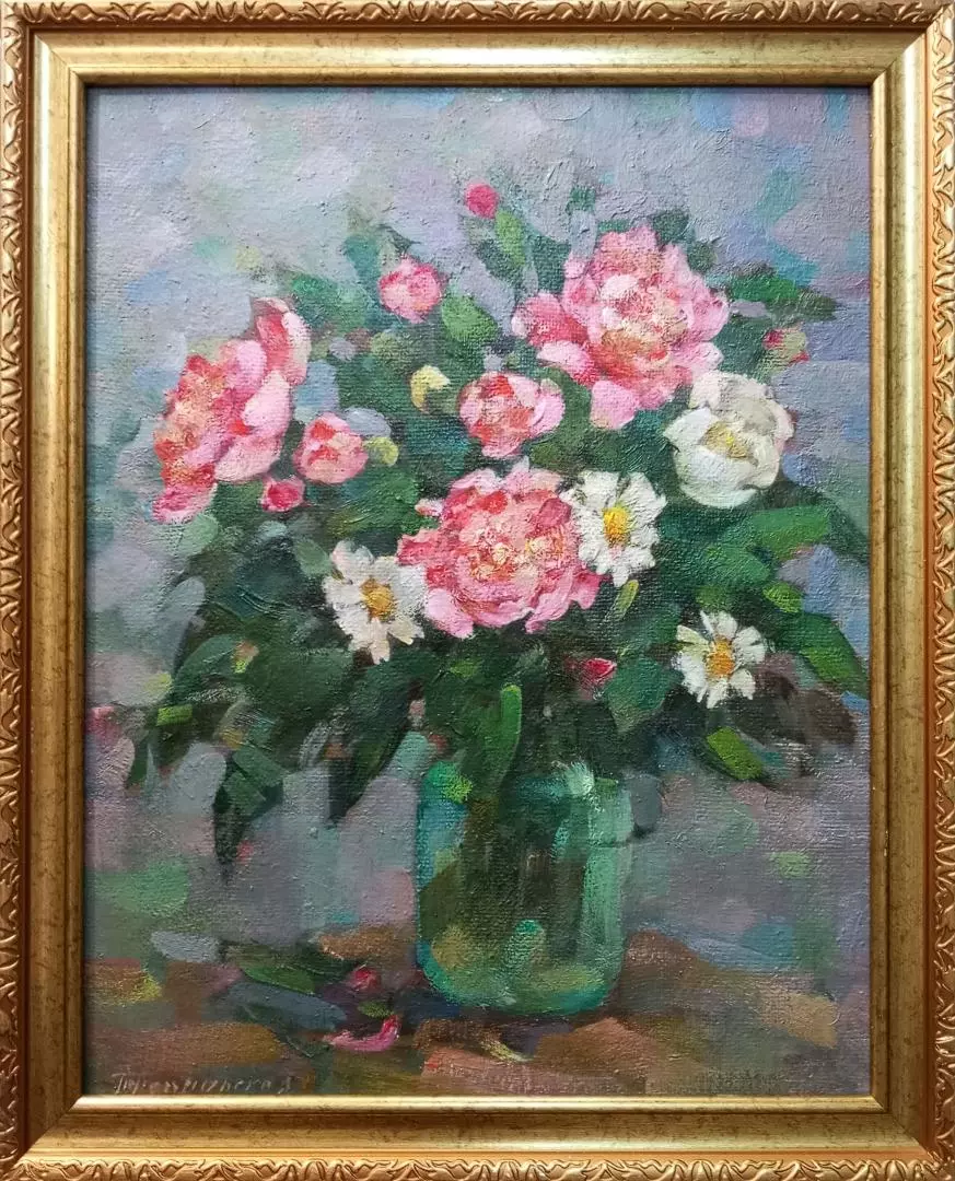 Картина. Татьяна Поплавская. Цветы. Картон, масло. 44х34 см. Авторская живопись.