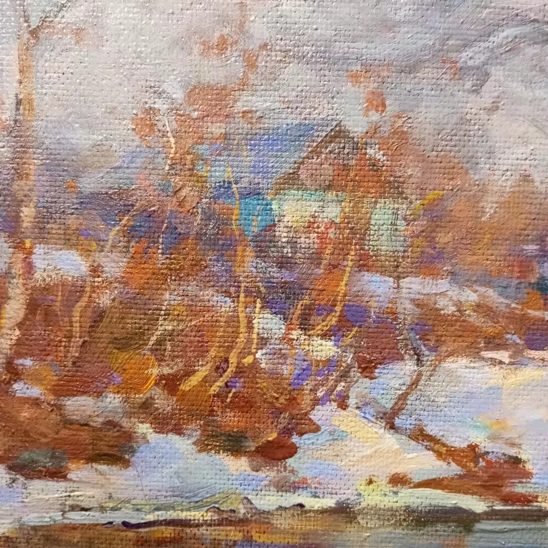 Картина. Александр Поплавский. В марте. Оргалит, масло. 30х45 см. Авторская живопись.