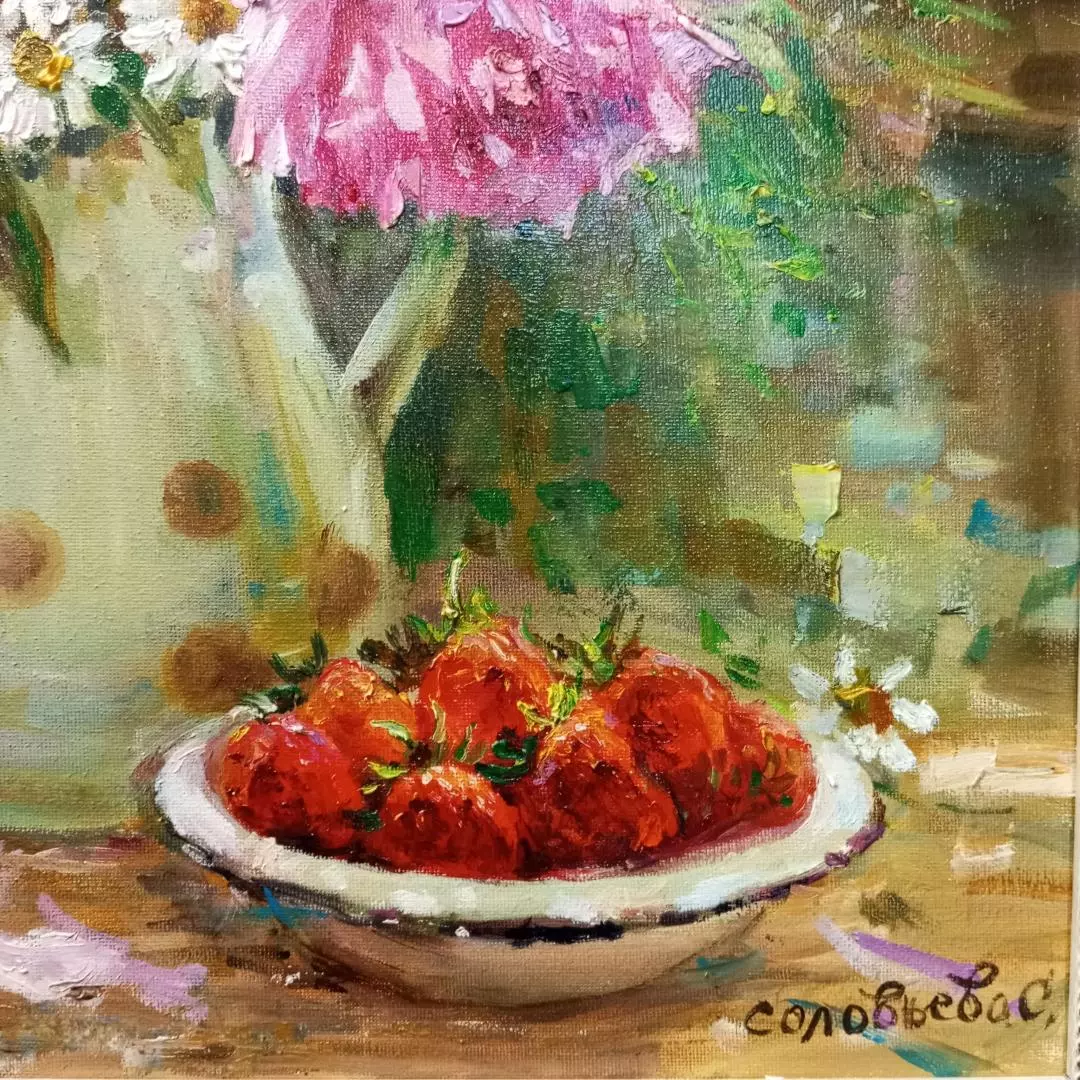 Картина. Светлана Соловьева. В саду. Холст, масло. 50х60 см. Авторская живопись.