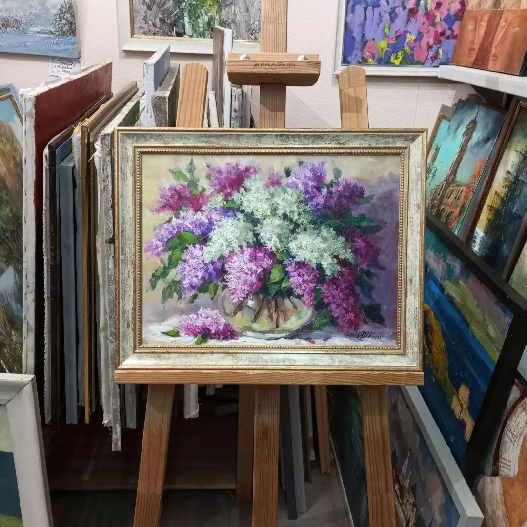 Картина. Никколова И.А. Сирень махровая. Холст, масло. 30х40 см. Авторская живопись.