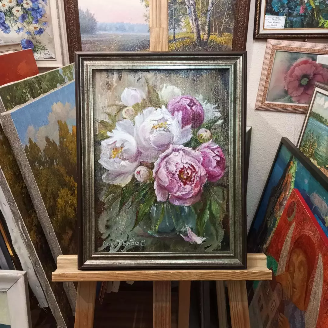 Картина. Светлана Соловьева. Пионы. Холст, масло. 40х30 см. Авторская живопись.