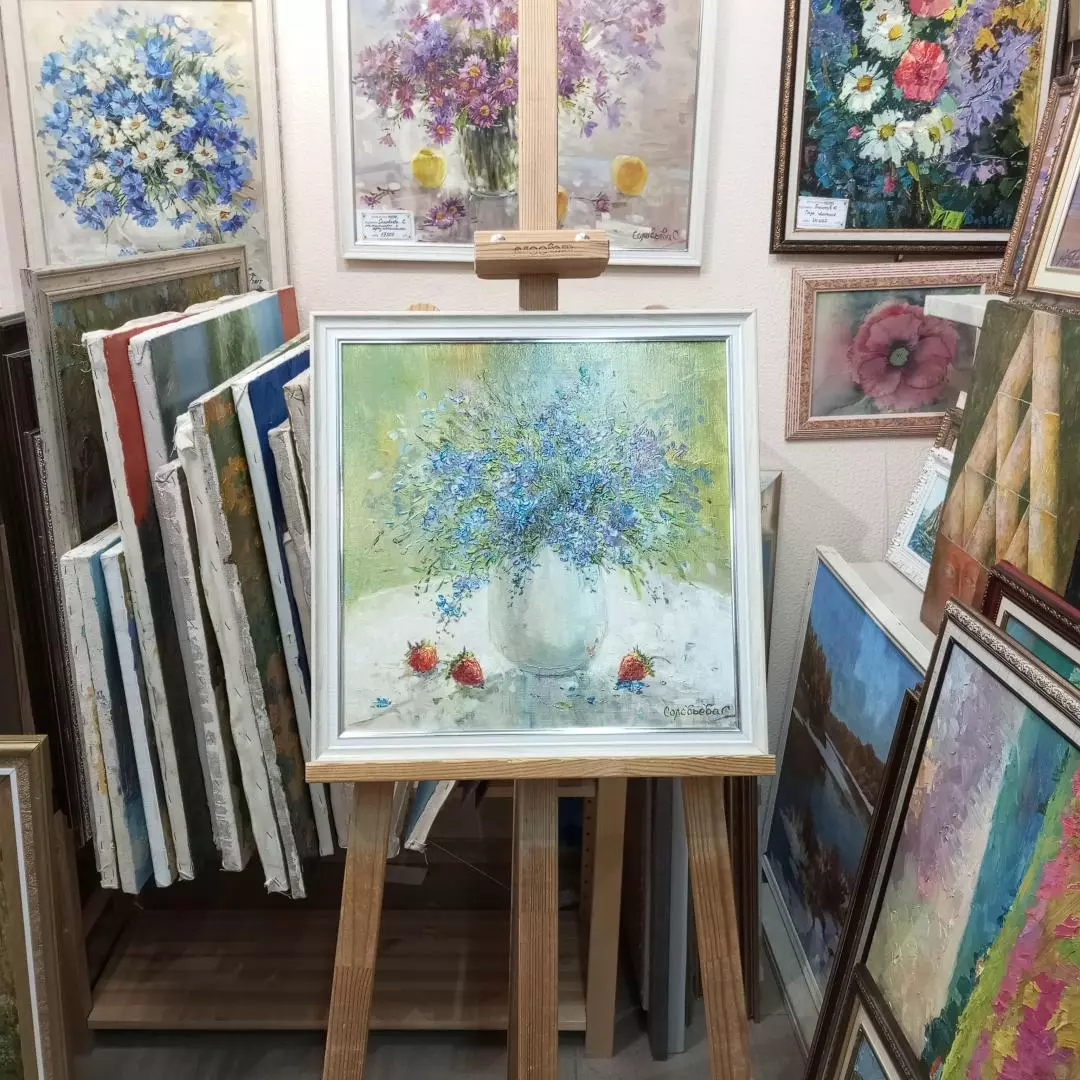 Картина. Светлана Соловьева. Незабудки. Холст, масло. 40х40 см. Авторская живопись.
