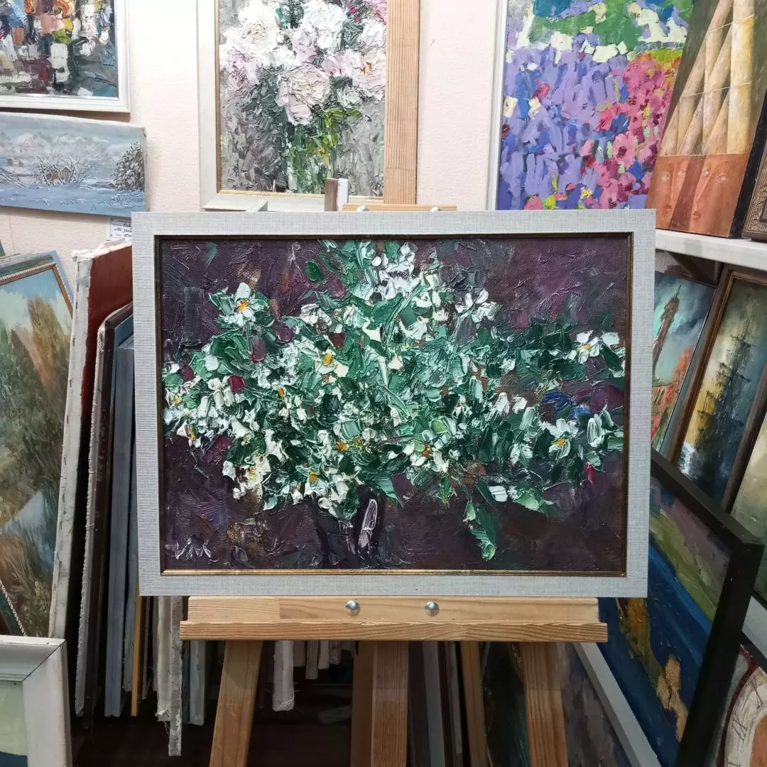 Картина. Инна Москалева. Жасмин. Картон. масло. 38х53 см. Авторская живопись.