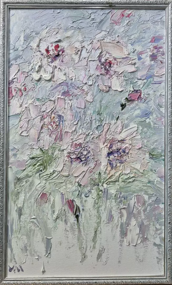 Картина. Инна Москалева. Жизнь в розовом цвете. Холст, картон, масло. 65х39см.. Авторская живопись.