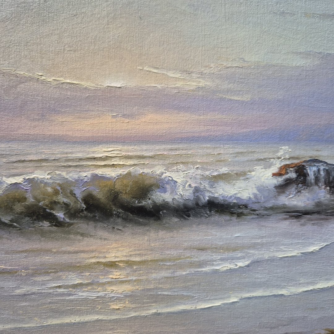 Картина. Александр Крымовский. Утро на море. Холст, картон, масло. 24х39 см. Авторская живопись.
