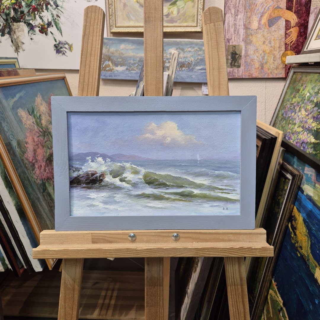 Картина. Александр Крымовский. Морской прибой. Холст, картон, масло. 25х30см. Авторская живопись.