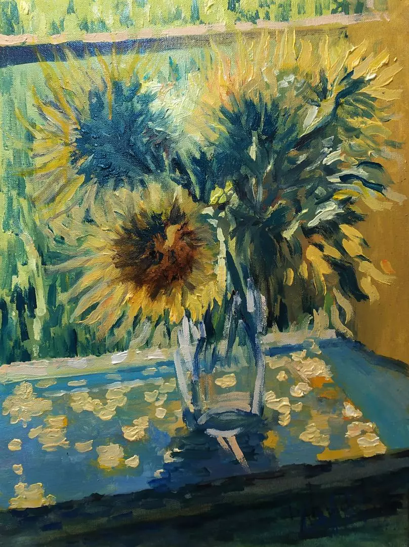 Картина. Александр Давыдов. Подсолнухи, холст, масло, 52х39 см. Авторская живопись.