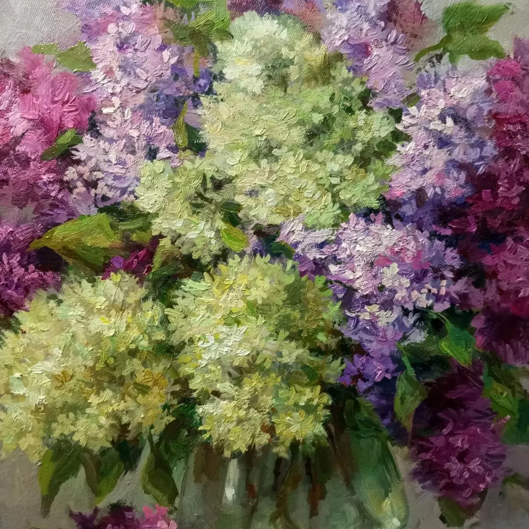 Картина. Никколова И.А. Аромат сирени. Холст, масло. 50х50 см. Авторская живопись.
