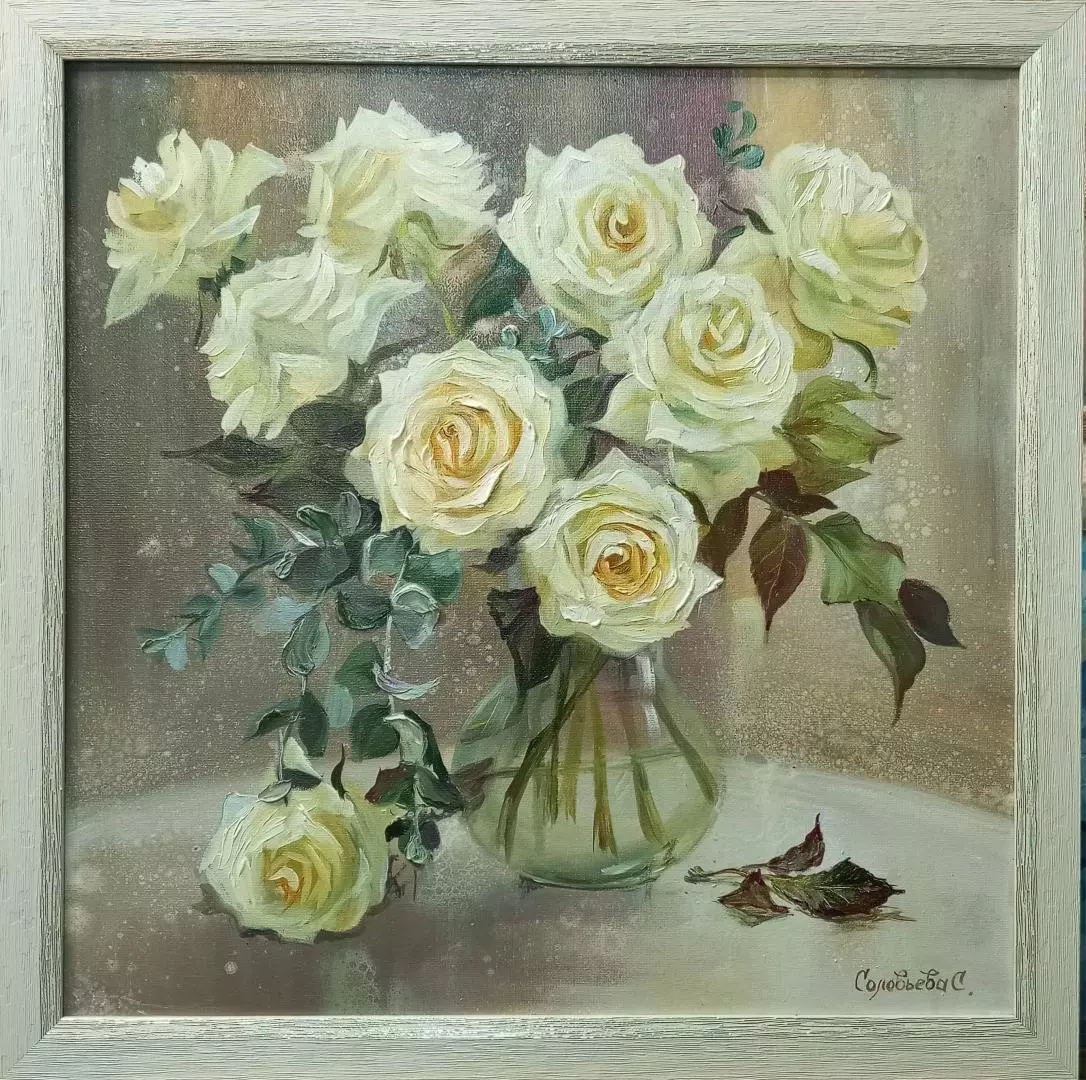 Картина. Светлана Соловьева Розы. Холст, масло, 50х50 см. Авторская живопись.