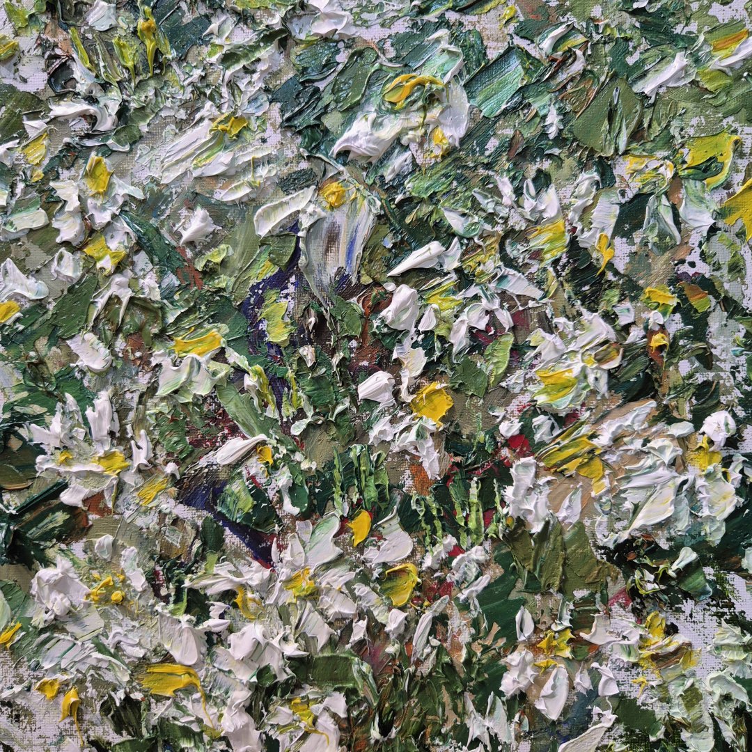 Картина. Инна Москалева. Лето, ромашки. Холст, картон, масло. 40х30 см. Авторская живопись.