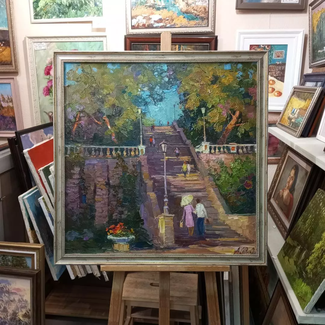 Картина. Александр Филиппов. Каменная лестница в Таганроге. Холст, масло. 70х70 см. Авторская живопись.