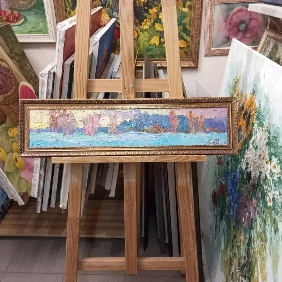 Картина. Александр Филиппов. Вечереет холст, масло. 12х60 см. Авторская живопись.