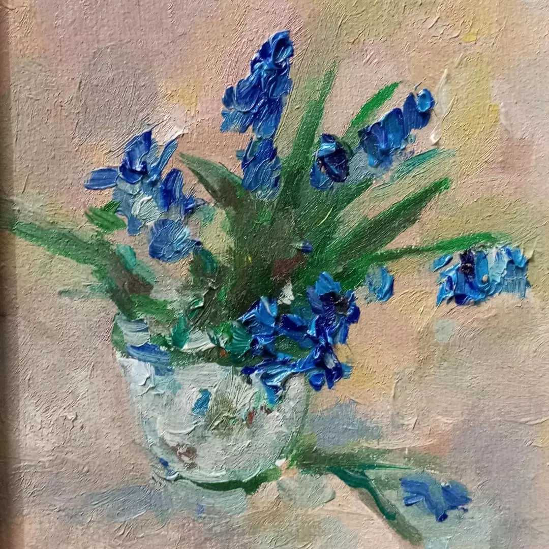 Картина. Олеся Фатеева. Подснежники. Холст, картон, масло. 13х10 см. Авторская живопись.