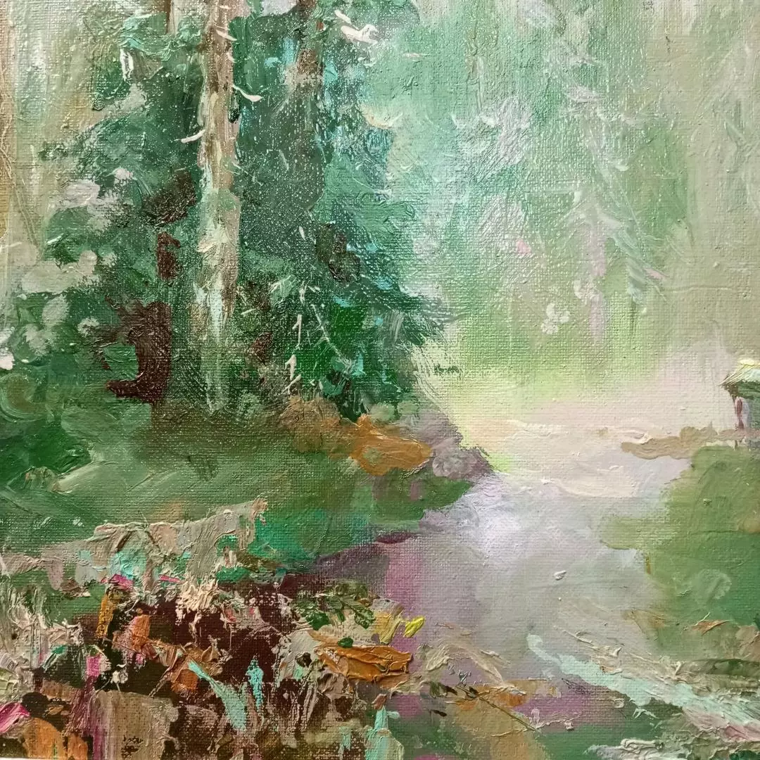 Картина. Леонид Куйкин Сонное озеро, холст, картон, масло, 35х50 см. Авторская живопись.