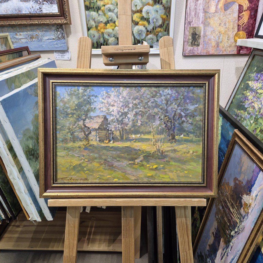 Картина. Александр Поплавский. В весеннем саду. Картон, масло. 30х45 см. Авторская живопись.
