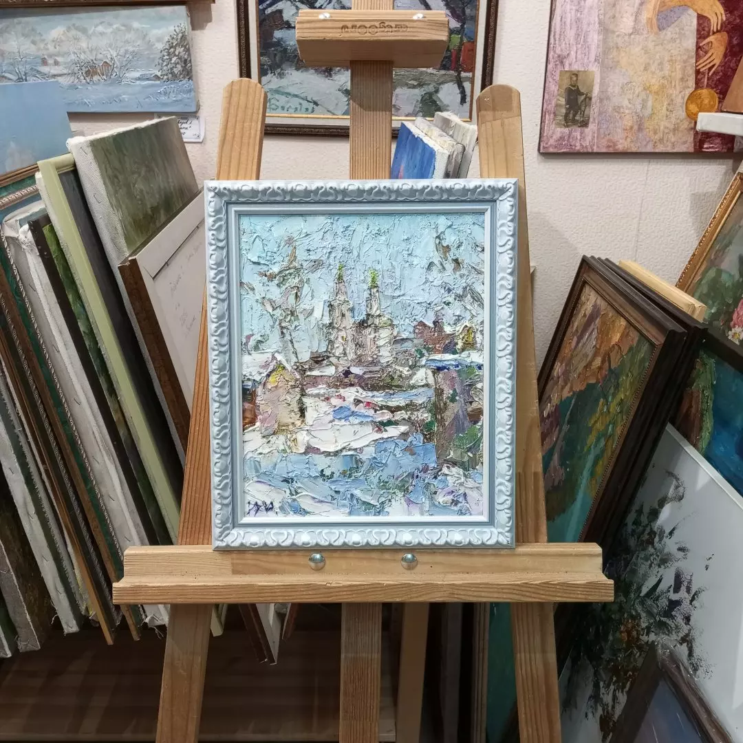 Картина. Инна Москалева. Январское солнце. Холст, картон, масло. 30х24 см. Авторская живопись.