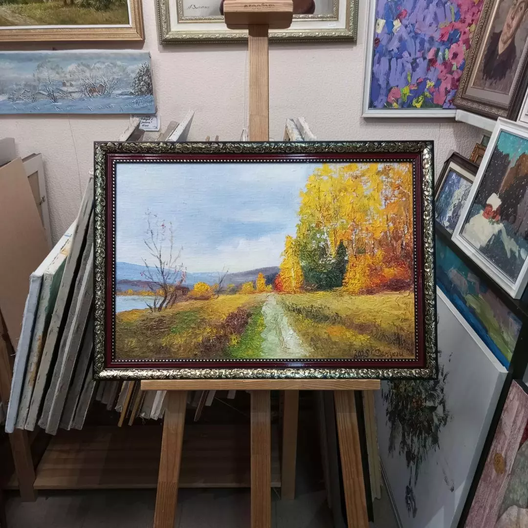 Картина. Стефан Домусчи.Золотая осень. Холст, картон, масло. 40х60 см. Авторская живопись.