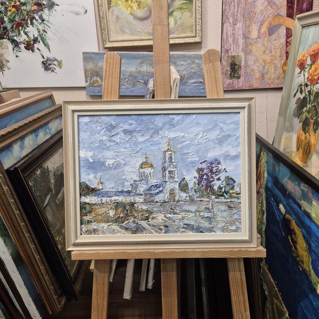 Картина. Инна Москалева. Воронеж, у Покровского собора. Холст, картон, масло. 30х40см. Авторская живопись.