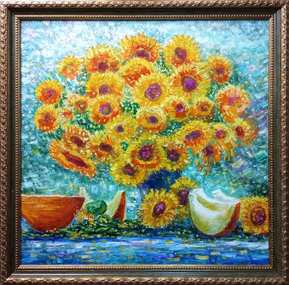 Картина. Сулеков Юрий Натюрморт с дыней, оргалит, масло, 60,5х60,5см. Авторская живопись.