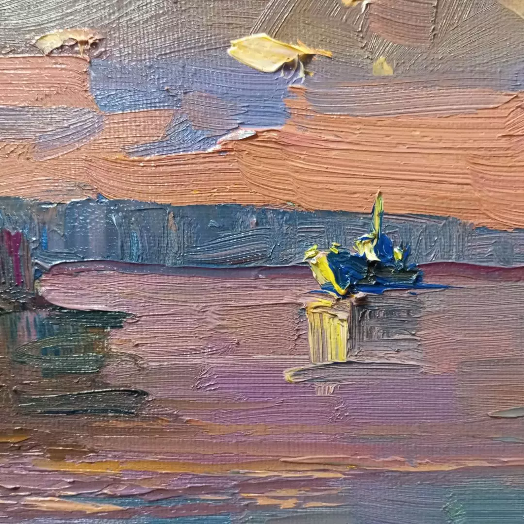Картина. Александр Филиппов. На закате Калязин. Холст, масло. 35х50 см. Авторская живопись.