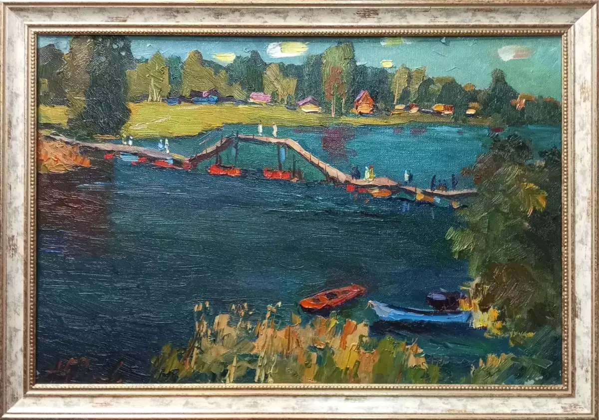 Картина. Александр Филиппов Мосток через р. Солоница холст, масло, 40х60 см. Авторская живопись.