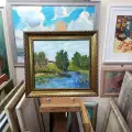 Картина. Роман Серебрянский. Летний мотив. Картон, масло. 20х18 см. Авторская живопись.