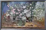 Картина. Ольга Пономарева Цветение, картон, масло, 40х60 см, габ 61.5х41.5 см. Авторская живопись.